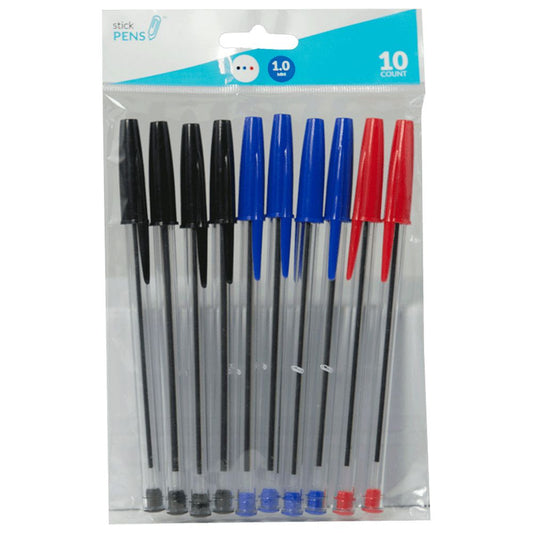 Ballpoint Stick Pens, Black/Blu-10 pk