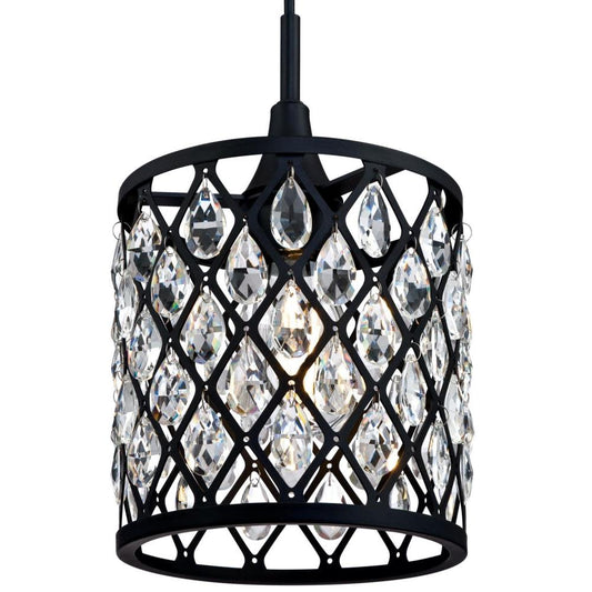 Westinghouse Waltz 1-Light Matte Black Mini Pendant with Crystal Accents