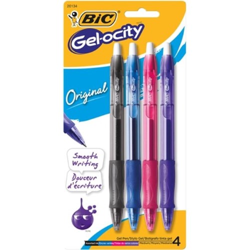 BIC Gel-ocity Extra Smooth Gel Pens, 0.7mm Point, Assorted Colors, 4 Ct
