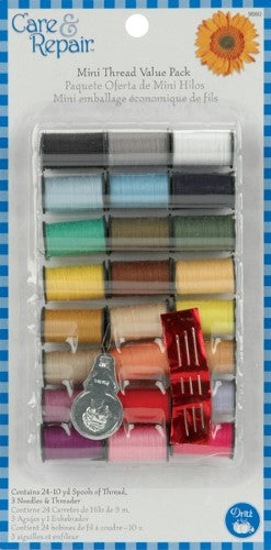 Dritz Care & Repair Mini Value Pack Thread 24 Spools-Assorted Light & Dark