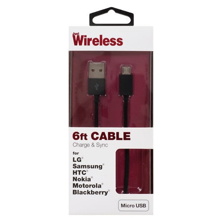 Just Wireless Micro USB Cable - 6 Ft Black