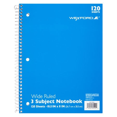Wexford 3 Subject Wide Ruled Notebook Assortment - 120.0 Sh