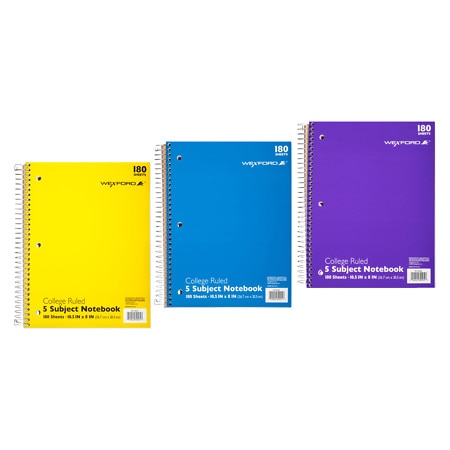 Wexford 5 Subject College Ruled Notebook Assortment - 180.0 Sh