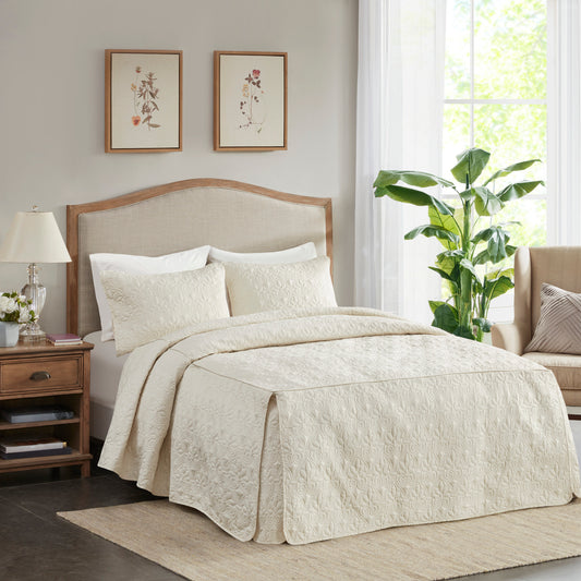 Queen 3pc Vancouver Fitted Bedspread Set Cream