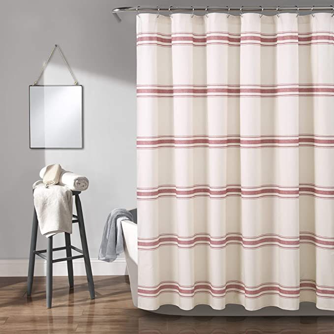 Red Farmhouse Stripe Shower Cur