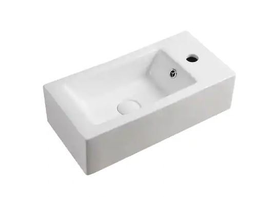 Fregadero rectangular orientado hacia la izquierda montado en la pared: 19.62x10x6"