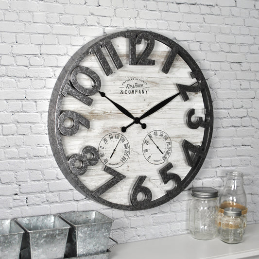 FirsTime &amp; Co. Reloj de pared Shiplap de 18 pulgadas, galvanizado