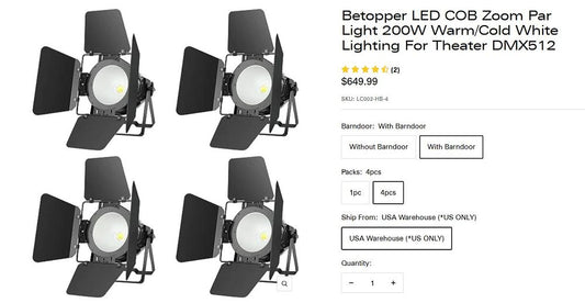 4pcs BETOPPER Stage Lights 200W & 100W COB LED Stage Spotlights w/Barndoor Warm & Cold White LED Par Lights DMX/Master-Slave DJ Lights Spotlight/Fresnel Lights for Church Wedding Theater Photo Studio