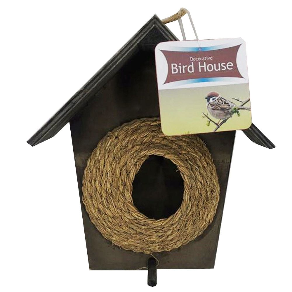 Casa para pájaros de exterior de madera y yute