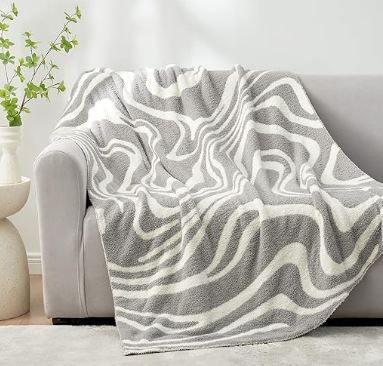 Snuggle Sac Manta gris para sofá, mantas reversibles súper suaves, cálidas y acogedoras, de felpa ligera para sofá, cama, camping, picnic, 50 x 60 pulgadas (gris mármol, manta (50 x 60 pulgadas)