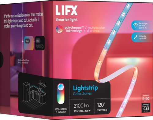 LIFX Kit de tira de luz LED inteligente multicolor RGB+W Wi-Fi de 120 pulgadas, funciona con Alexa/Hey Google/HomeKit/Siri, blanco