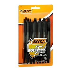 Bolígrafo retráctil BIC Soft Feel, tamaño mediano, negro, paquete de 12