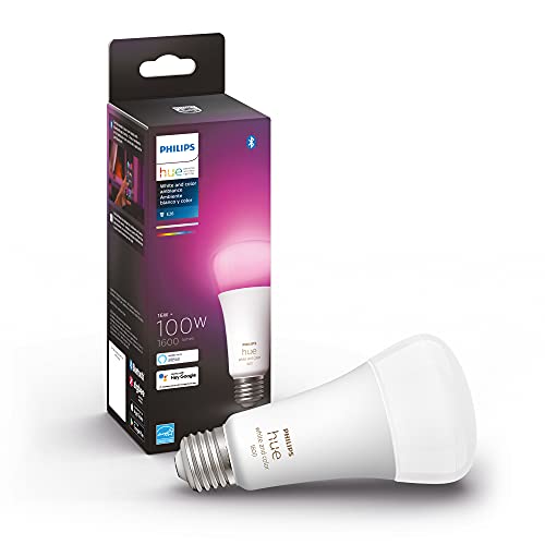 Philips Hue Bombilla LED inteligente A21 equivalente a 100 vatios que cambia de color con Bluetooth (paquete de 1)