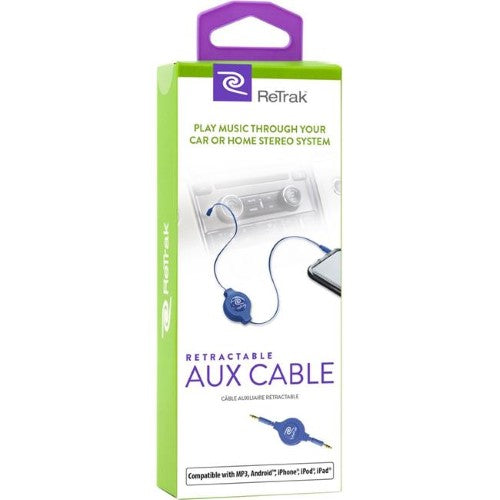 Retrak 5' Retractable Auxiliary Audio Cable, Blue