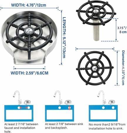 Automatic Glass Rinser for Kitchen, Cup Washer For Sink Comes With Full Instalation Kit, Stainless Steel Bottle Cleaner, Cup Sprayer, Sink Attachment, Bar Glass Rinser Accessories 1 Pcz