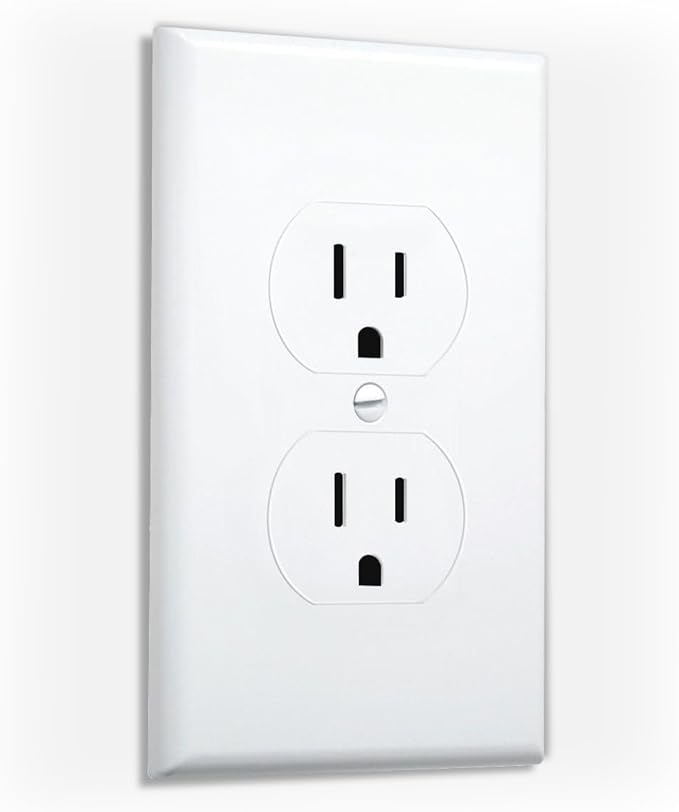 TayMac 2520W MASQUE White 1-Gang Duplex Jumbo Placa de pared para tomacorriente eléctrico, reemplaza la placa de pared antigua para toma eléctrica, mejoras para el hogar esenciales, color blanco 