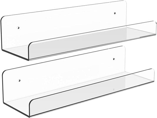 2 Pack 15 Inch Acrylic Invisible Kids Floating Bookshelf for Kids Room, Modern Picture Ledge Display Toy Storage Wall Shelf, Clear