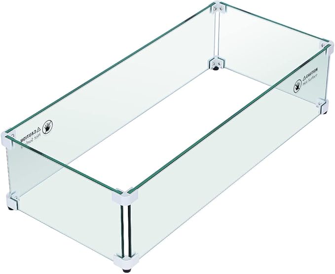 Apromise Fire Pit Wind Guard - 29" x 13" x 7" Fire Pit Glass Wind Guard for Rectangular Fire Pit Table | 5/16-Inch Thickness Tempered Glass & Hard Aluminum Corner Brackets