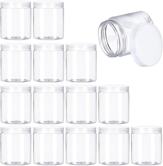 Paquete de 15 frascos de plástico transparente de 6 oz Contenedores de almacenamiento de boca ancha 