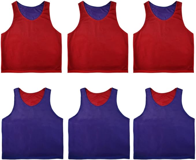 RE-HUO 6 PCS Reversible Pinnies Basketball Soccer Training Vest Double Sided Mesh Jerseys for Adult