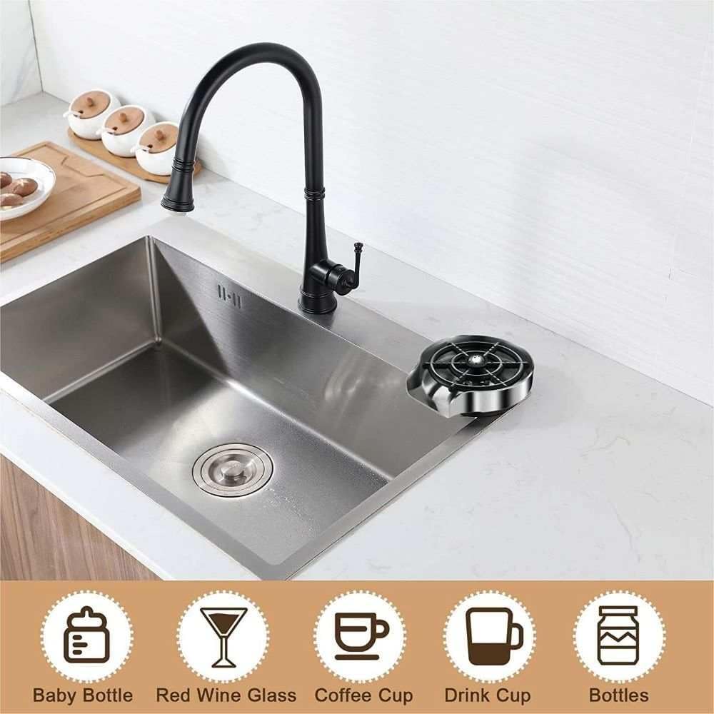 Automatic Glass Rinser for Kitchen, Cup Washer For Sink Comes With Full Instalation Kit, Stainless Steel Bottle Cleaner, Cup Sprayer, Sink Attachment, Bar Glass Rinser Accessories 1 Pcz