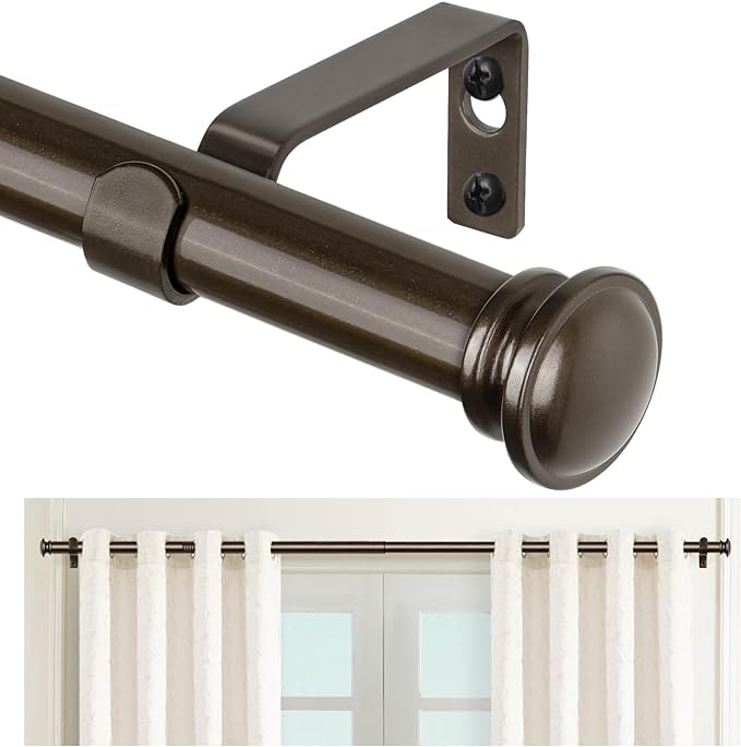 TONIAL Curtain Rods 32 to 58 Inch(2.6-4.8ft), Telescoping Splicing 3/4 Drapery Rods for Windows 20 to 53 Inch(1.7-4.4ft)32 to 58 Inch Decorative Single Rod with Small Cap Finial, Bronze