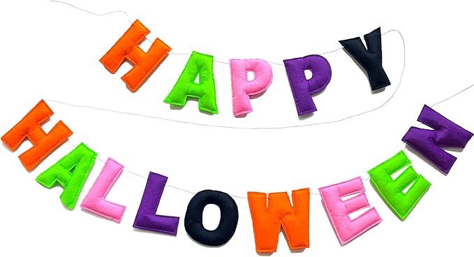 Pre-Strung Reusable Happy Halloween Banner Halloween Felt Garland Happy Halloween Sign for Halloween Decorations Party Indoor Halloween Décor Wall Mantel Fireplace Party Supplies