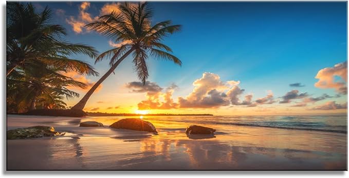 30x60"  Sunset on a Tropical Beach with Palm Trees