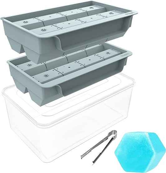 2.2 INCH Large Ice Cube Tray, 2 Pack Hexagon Ice Molds with Bin & Tong