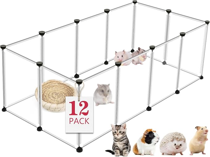 12 Panels Transparent Small Animals Playpen,48" x 24" x 16"