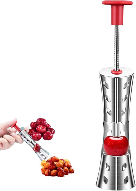 Cherry Pitter Tool - Premium 304 Stainless Steel Olive and Cherry Pitters Corer Tool, Multi-Function Cherries Stoner Seed Remover Tool for Making Cherry Jam,Press Type, More Labor Saving (Red)