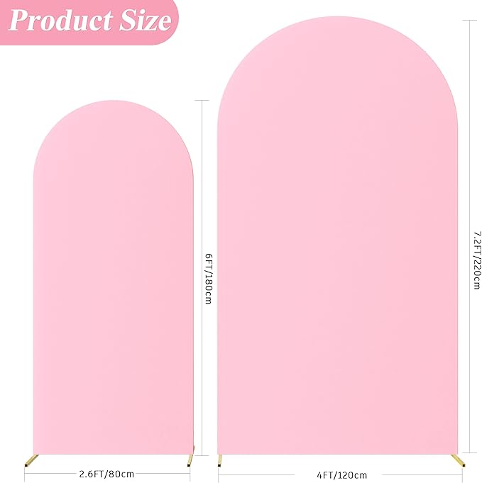 2 Pink Spandex Fitted Arch Cover for Round Top Chiara Backdrop Stand Covers for Wedding Birthday Party Decoration 7.2FT, 6FT