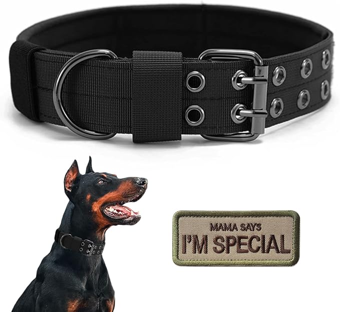 Tactical Dog Collar Military Adjustable Dog Collars Soft Nylon Training Collar with Patch Heavy Duty Metal Buckle Collars for Medium Large Dogs