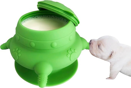 Puppy Bottles for Nursing,Puppy Milk feeders for Multiple Puppies Nipple,Puppy Feeder Milk Bowl,4 Nipples Silicone Puppy Nursing Station,Feeder Bowl for Kittens, Puppies,Capacity 240ml（Green）