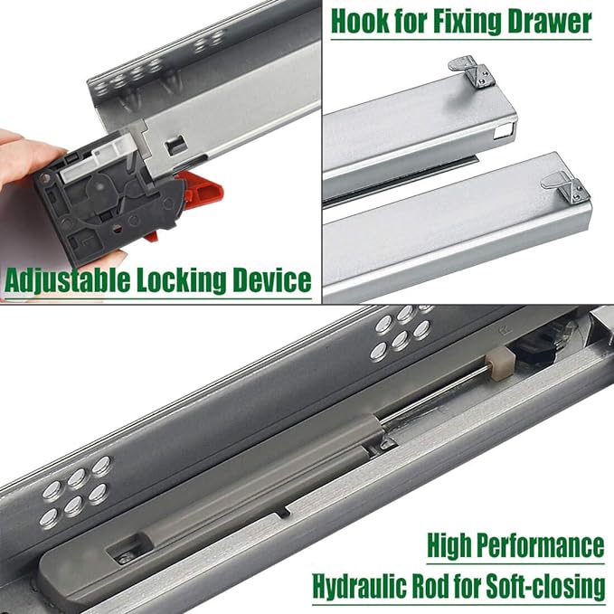 Full Extension Undermount Drawer Slides 18 inch (1 Pair), Soft Close Concealed Drawer Runners, Come with Mounting Screws and Brackets