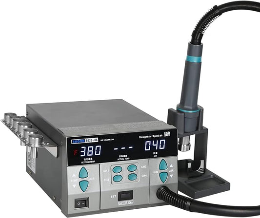 SUGON 8620DX 110V Digital Hot Air Rework Station 1300W,212℉-845℉ Adjustable Temperature C/F,4 Memory Storage,6 Air Nozzle,SMD Hot Air Station with Quick Change High Temperature Air Nozzle Bracket