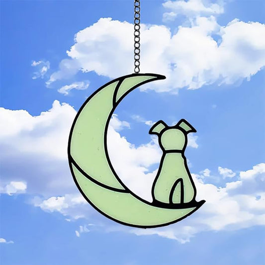 Dog Memorial Gifts Luminous Pet Memorial Gifts Sun Catcher for Dog Lovers White Dog and Blue Moon Light On Window Loss of Dog Sympathy Gift(Green)