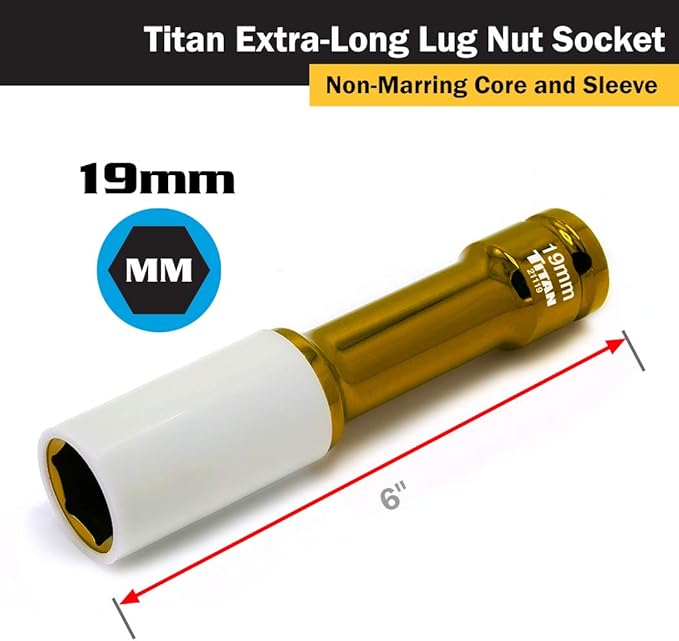 Dado de impacto extralargo para tuercas de seguridad Titan 21119 de 1/2 pulgada x 19 mm que no deja marcas 