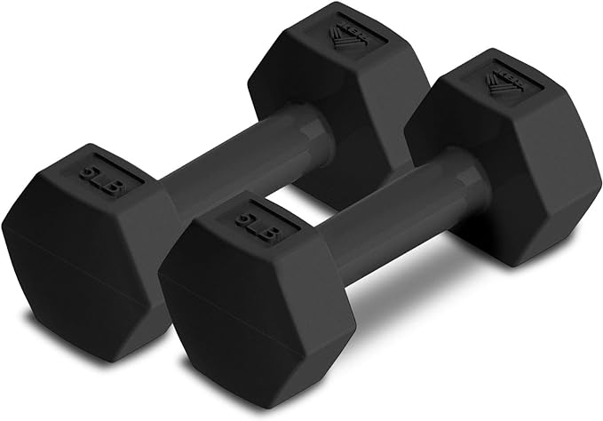 RBX Vinyl Coated Hand Weight Dumbbell Set - Hex Shaped, Roll Free for Body Building/Sculpting/Strength Training Exercise, (Set of 2)