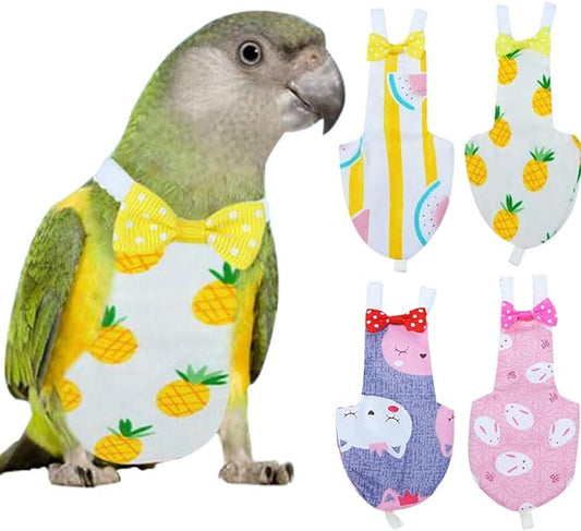 4 Pc M. Bird Diaper Flight Suite Liners, Protective Parrot Nappy with Waterproof Inner Layer, Cute Urine Wet Suit for Macaw African Budgies Parakeet Agapornis Fischeri Cockatiel