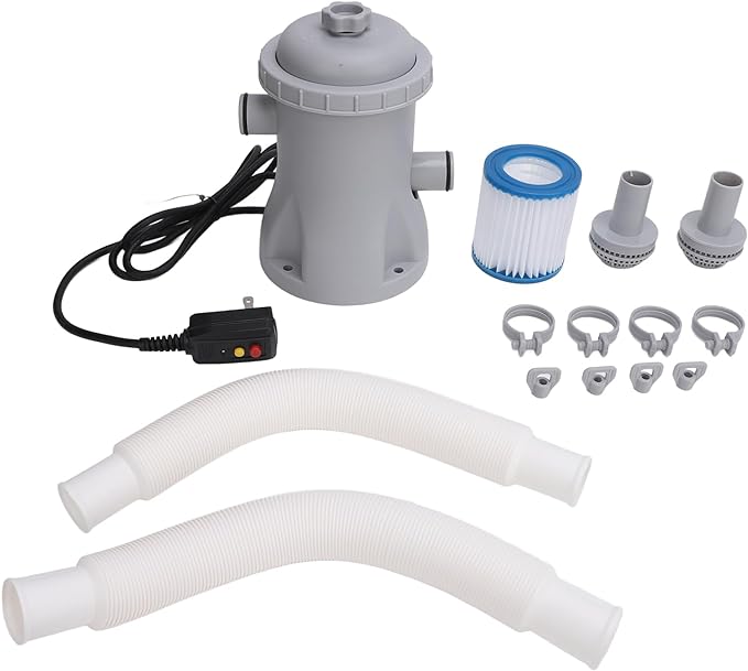 Swimming Pool Filter Pump, 330 Gallon Inflatable Pool Filter Pump Kit, Effective Filtration, Low Noise, Reusable Swimming Pool Clear Cartridge Filter Pump