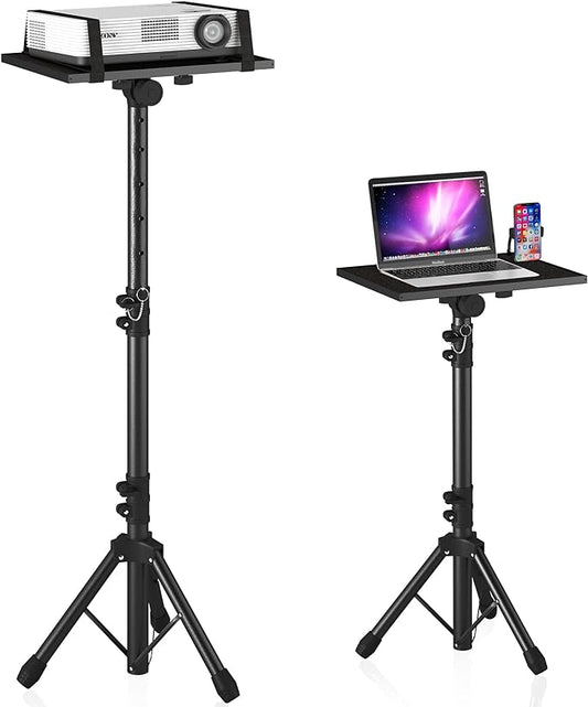 Projector Stand Tripod from 23" to 46", Laptop Tripod Stand Height Adjustable with Gooseneck Phone Holder, Laptop Floor Stand for Office, Home, Stage, Studio, DJ Racks Holder Mount