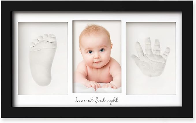 Baby Hand and Footprint Kit - Baby Footprint Kit, Newborn Keepsake Frame, Baby Handprint Kit, Personalized Baby Gifts, Nursery Decor, Baby Shower Gifts for Girls Boys (Onyx Black)