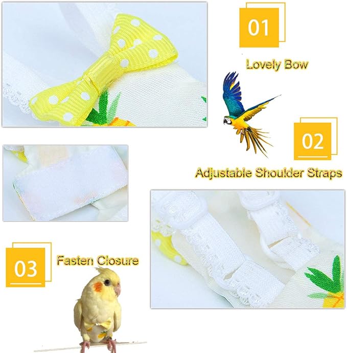 4 Pc M. Bird Diaper Flight Suite Liners, Protective Parrot Nappy with Waterproof Inner Layer, Cute Urine Wet Suit for Macaw African Budgies Parakeet Agapornis Fischeri Cockatiel