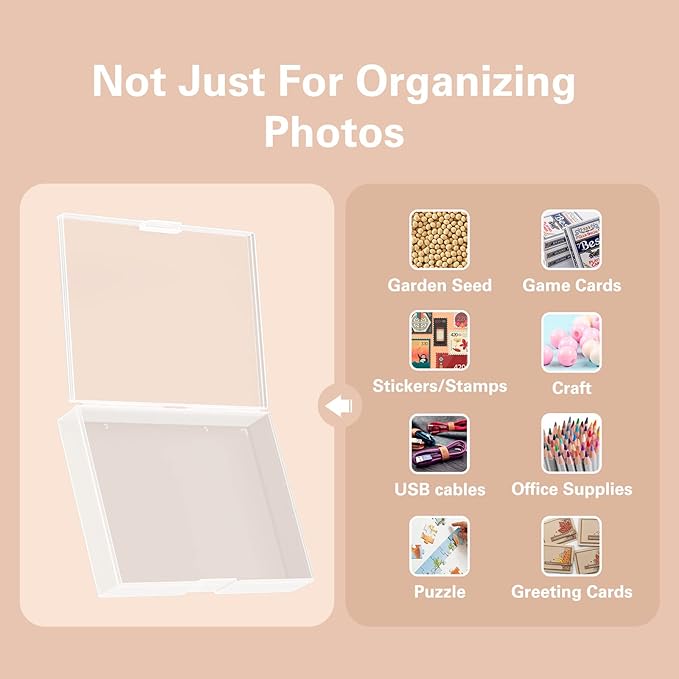 VVM Photo Storage Boxes 4x6 and 5x7, 16 Inner Photo Storage Containers with Lids, Plastic Photo Organizers and Storage, Clear