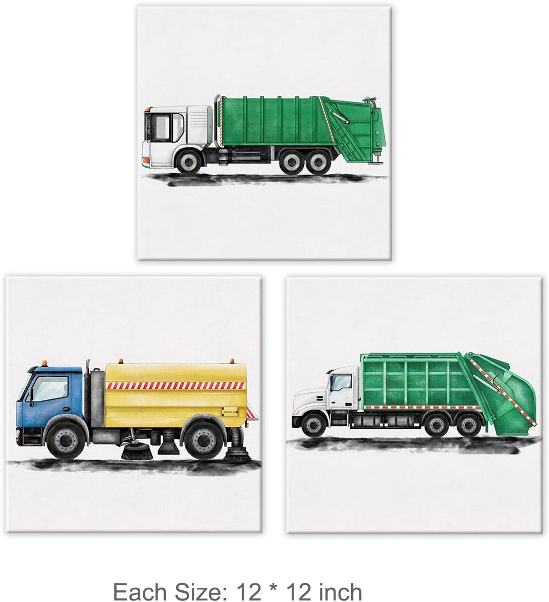 3 Garbage Truck Nursery Transportation Art Posters Canvas