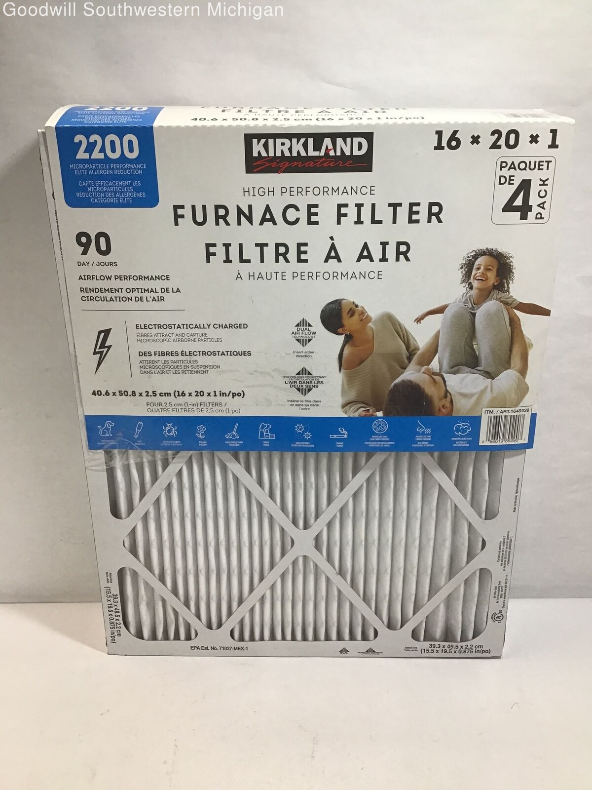 Kirkland Signature 2200 Filtros de horno de alto rendimiento 16x20x1, paquete de 4