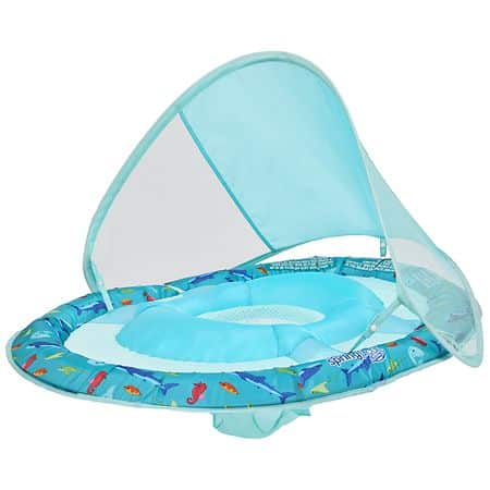 SwimWays Swim Step 1 First Splash Sun Canopy Flotador de piscina de primavera para bebé con diseño de tiburón - Edades de 9 a 24 meses