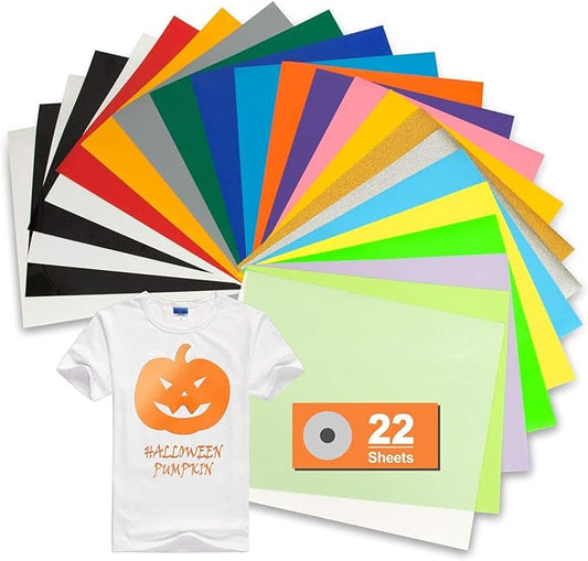 TILON 22 Sheets Heat Transfer Vinyl Bundle 12"×10", 19 colors