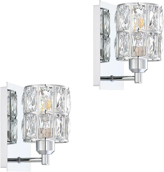 2 Pack 1 Light Crystal Wall Sconce Lighting Chrome Finish